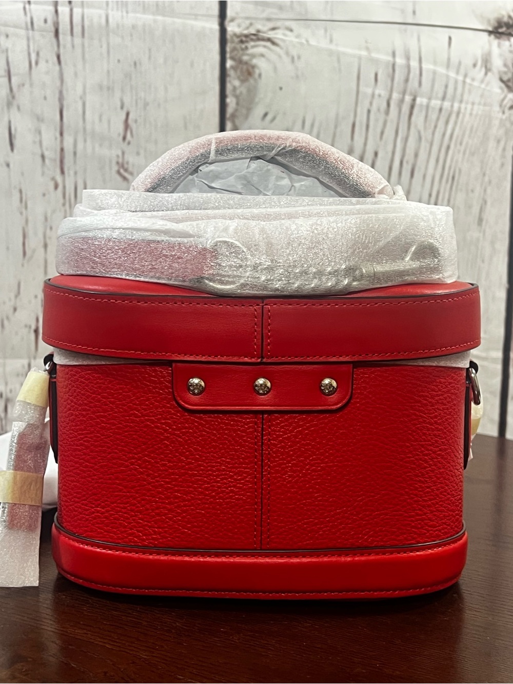 Coach Pebbled Grain Leather Georgie Saddle bag in color Poppy NWT - Picture 4 of 11